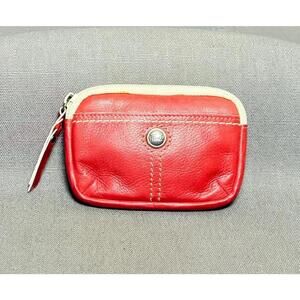 Vintage FOSSIL Red Leather Coin Purse Wallet Small Clutch